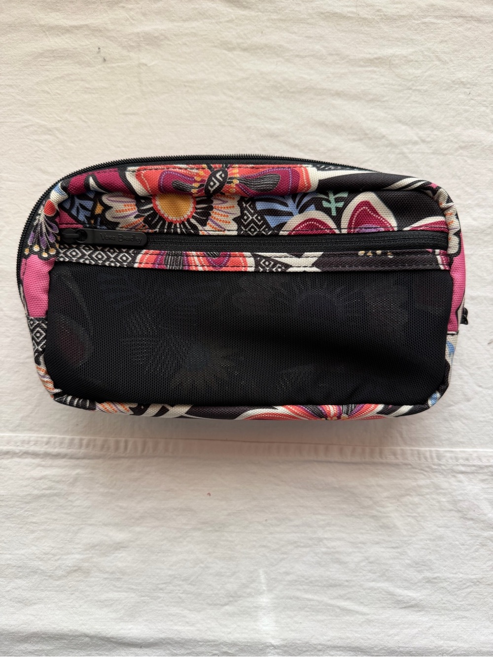 Vera Bradley Black Floral Zip Cosmetic Case with Pink Accents